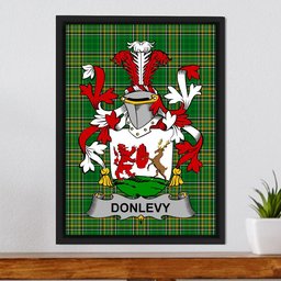 Irish Donlevy or O'Donlevy Coat of Arms Family Crest Ireland Framed Canvas Print Irish National Tartan