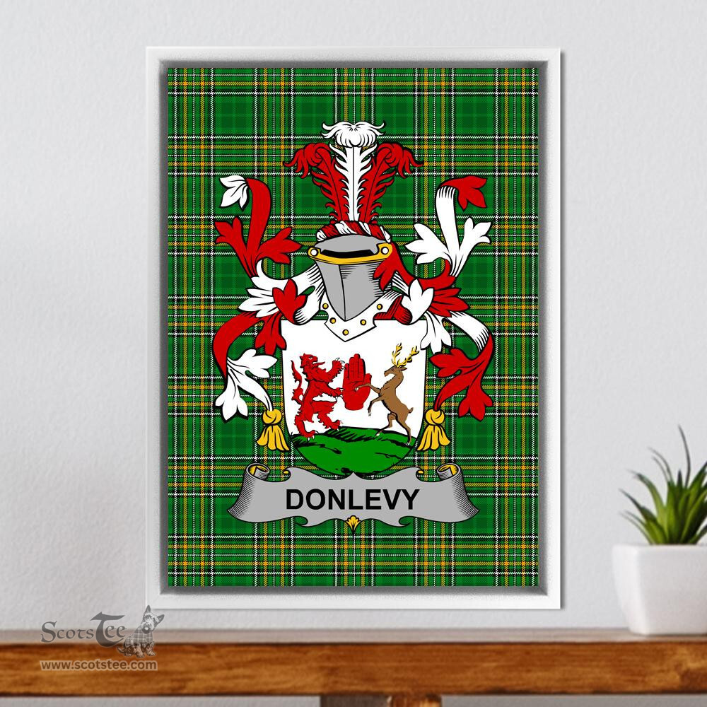 Irish Donlevy or O'Donlevy Coat of Arms Family Crest Ireland Framed Canvas Print Irish National Tartan