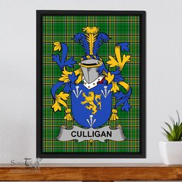 Irish Culligan or McColgan Coat of Arms Family Crest Ireland Framed Canvas Print Irish National Tartan