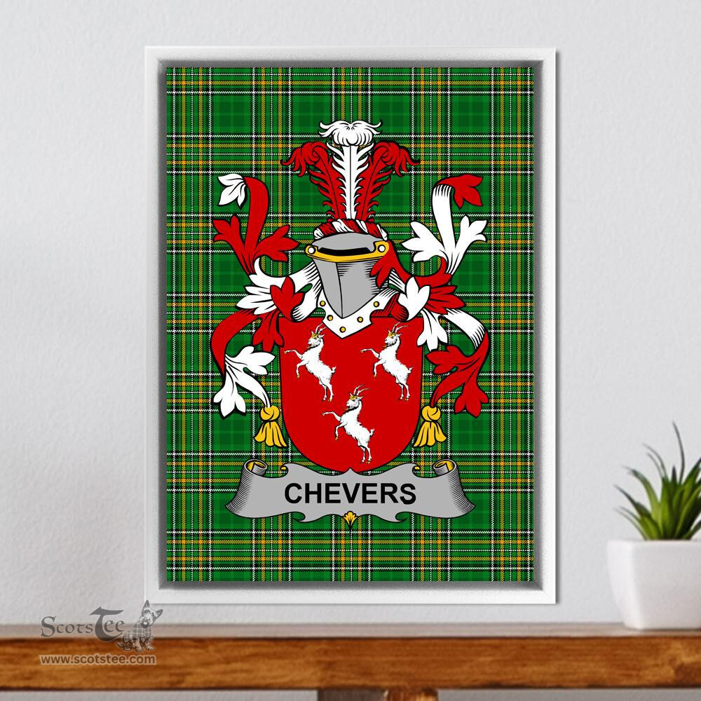 Irish Chevers Coat of Arms Family Crest Ireland Framed Canvas Print Irish National Tartan