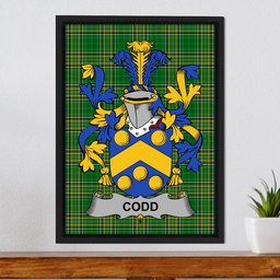 Irish Codd Coat of Arms Family Crest Ireland Framed Canvas Print Irish National Tartan