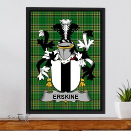 Irish Erskine Coat of Arms Family Crest Ireland Framed Canvas Print Irish National Tartan