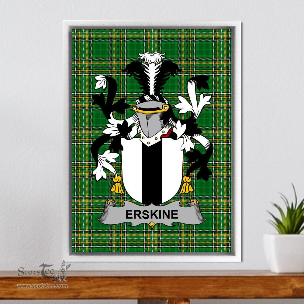 Irish Erskine Coat of Arms Family Crest Ireland Framed Canvas Print Irish National Tartan