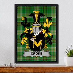 Irish Croke Coat of Arms Family Crest Ireland Framed Canvas Print Irish National Tartan