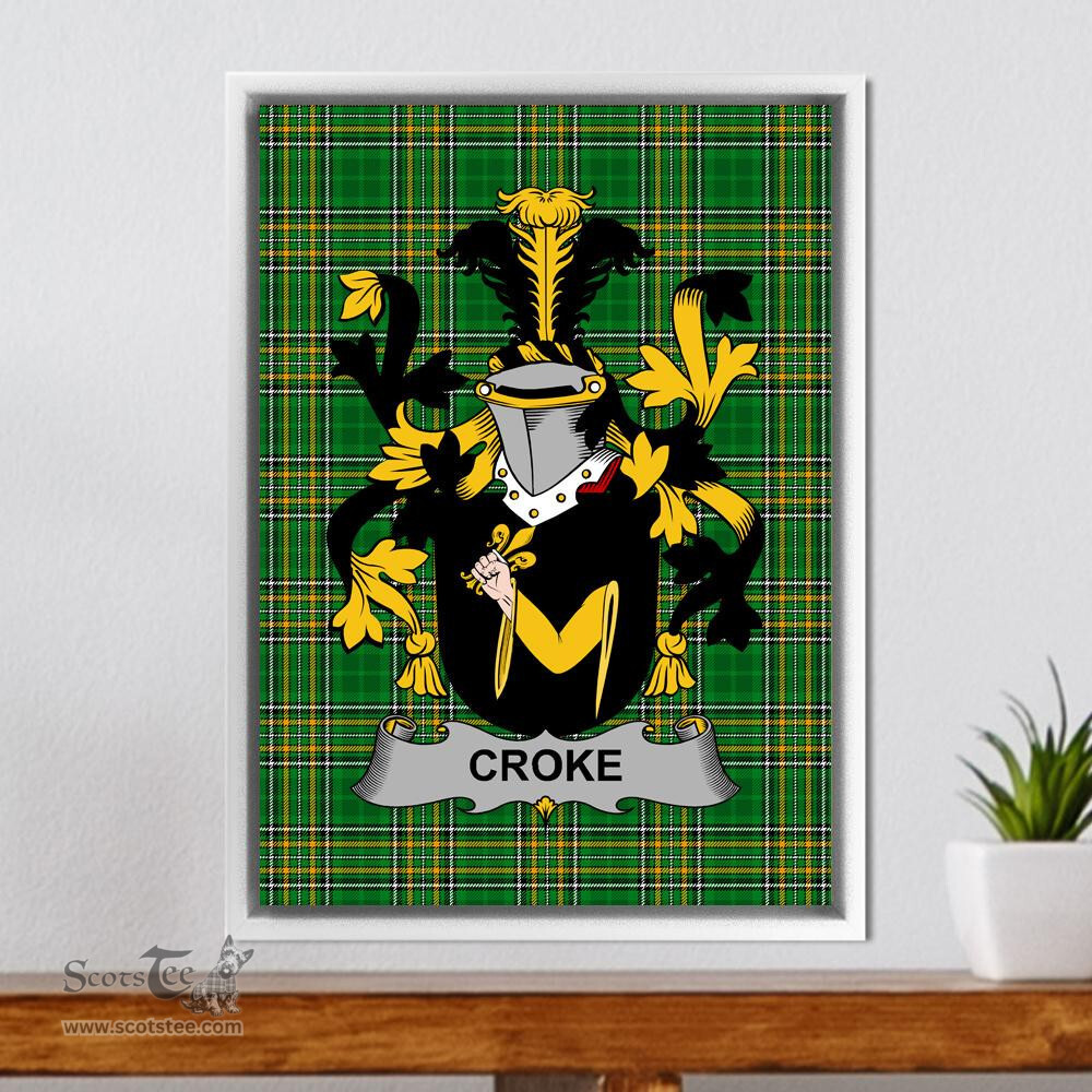 Irish Croke Coat of Arms Family Crest Ireland Framed Canvas Print Irish National Tartan