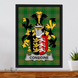 Irish Considine or McConsidine Coat of Arms Family Crest Ireland Framed Canvas Print Irish National Tartan