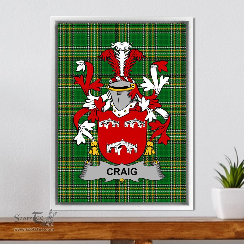 Irish Craig Coat of Arms Family Crest Ireland Framed Canvas Print Irish National Tartan