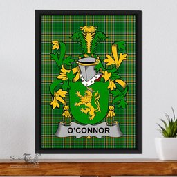 Irish Connor or O'Connor (Kerry) Coat of Arms Family Crest Ireland Framed Canvas Print Irish National Tartan