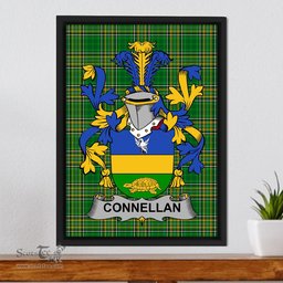 Irish Connell or O'Connell Coat of Arms Family Crest Ireland Framed Canvas Print Irish National Tartan