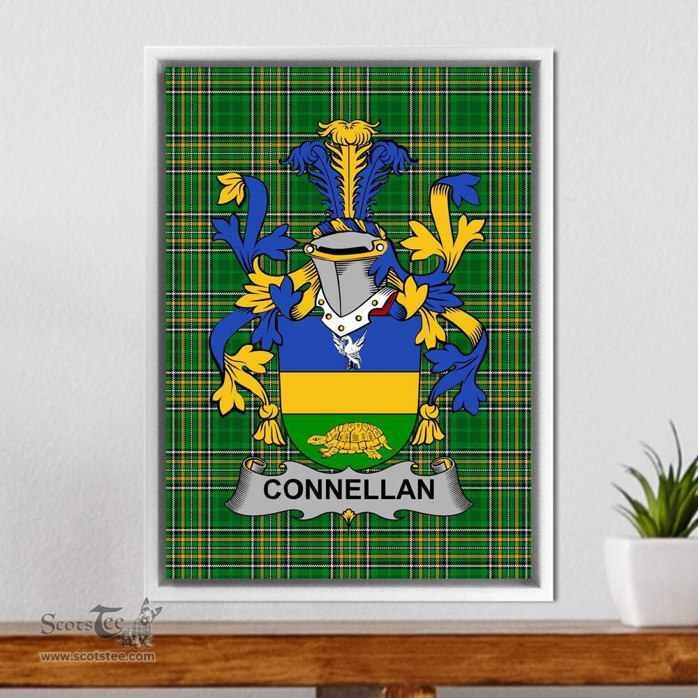Irish Connell or O'Connell Coat of Arms Family Crest Ireland Framed Canvas Print Irish National Tartan
