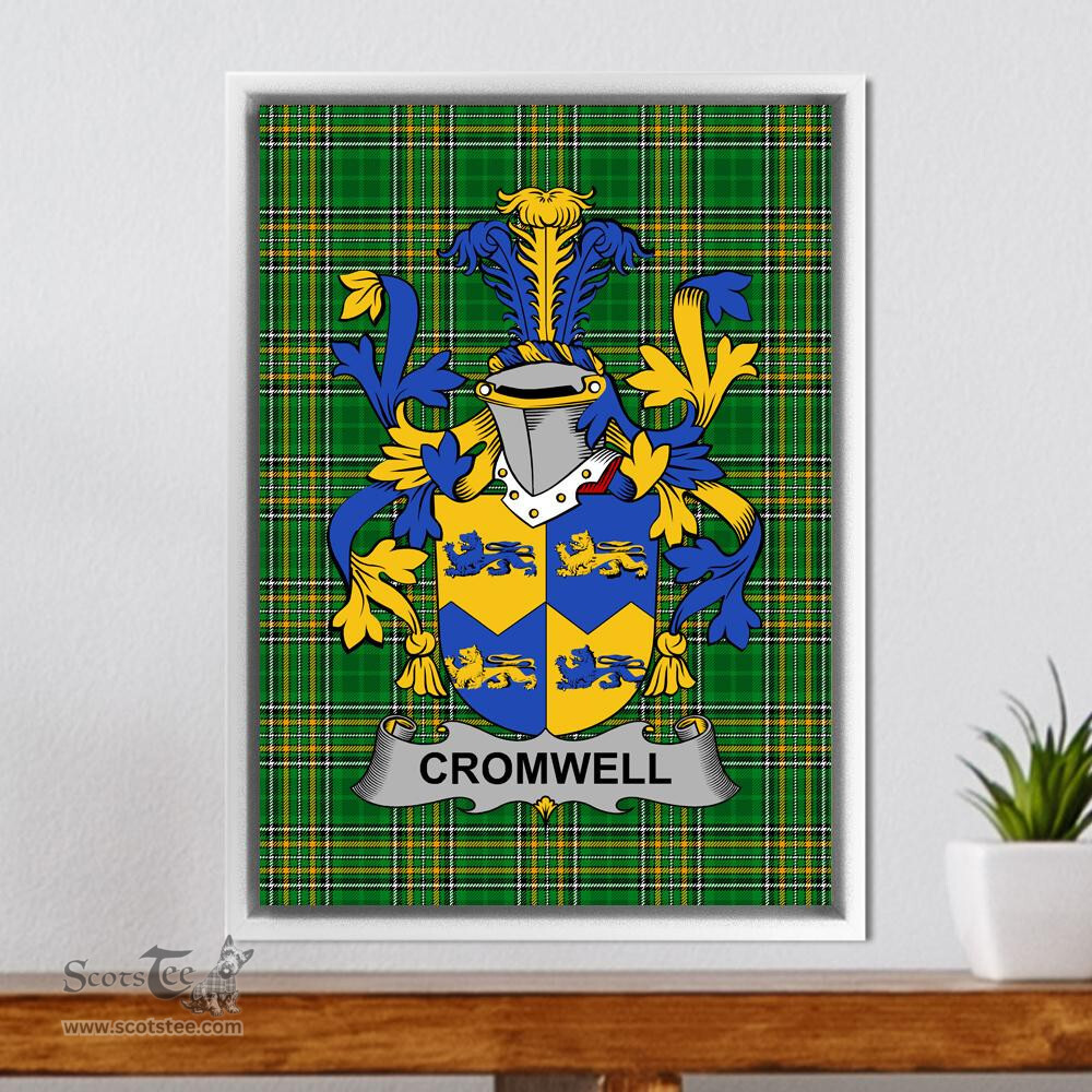 Irish Cromwell Coat of Arms Family Crest Ireland Framed Canvas Print Irish National Tartan
