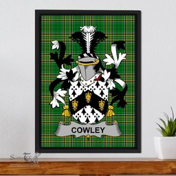 Irish Cowley or Cooley Coat of Arms Family Crest Ireland Framed Canvas Print Irish National Tartan