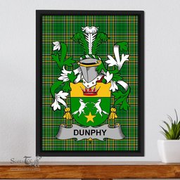 Irish Dunphy (Middle Temple - Burke's) Coat of Arms Family Crest Ireland Framed Canvas Print Irish National Tartan