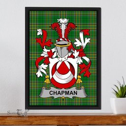 Irish Chapman Coat of Arms Family Crest Ireland Framed Canvas Print Irish National Tartan