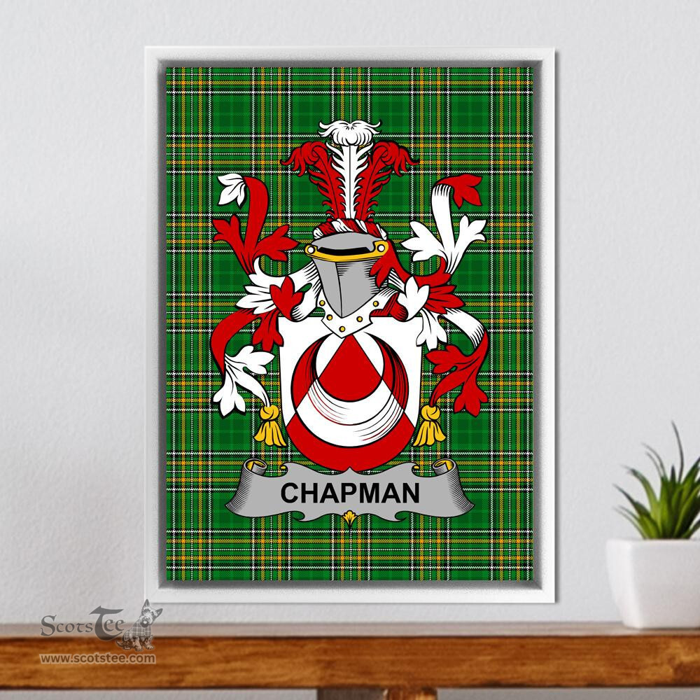 Irish Chapman Coat of Arms Family Crest Ireland Framed Canvas Print Irish National Tartan