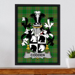 Irish Codden or McCodden Coat of Arms Family Crest Ireland Framed Canvas Print Irish National Tartan