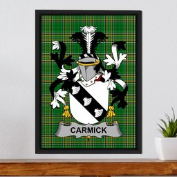 Irish Carmick Coat of Arms Family Crest Ireland Framed Canvas Print Irish National Tartan