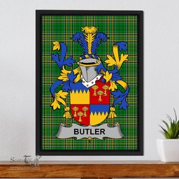 Irish Butler Coat of Arms Family Crest Ireland Framed Canvas Print Irish National Tartan