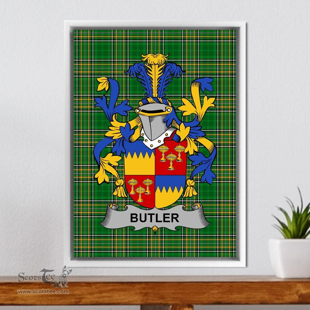 Irish Butler Coat of Arms Family Crest Ireland Framed Canvas Print Irish National Tartan