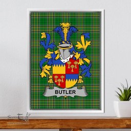 Irish Butler Coat of Arms Family Crest Ireland Framed Canvas Print Irish National Tartan