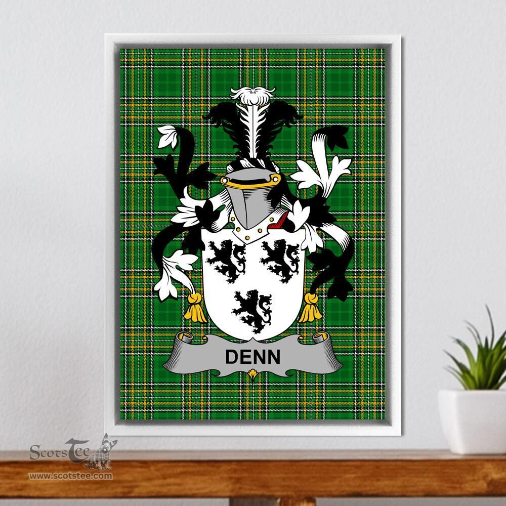 Irish Denn Coat of Arms Family Crest Ireland Framed Canvas Print Irish National Tartan