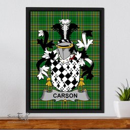 Irish Carson Coat of Arms Family Crest Ireland Framed Canvas Print Irish National Tartan