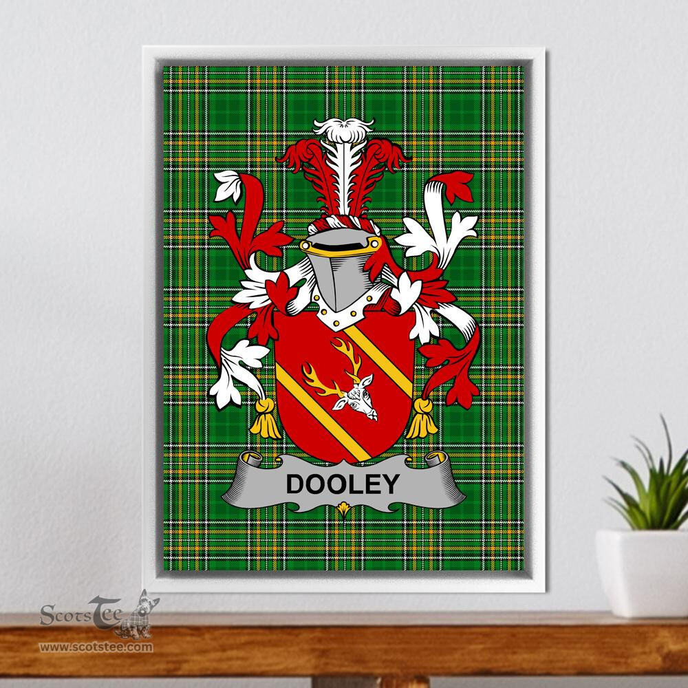 Irish Dooley or O'Dooley Coat of Arms Family Crest Ireland Framed Canvas Print Irish National Tartan
