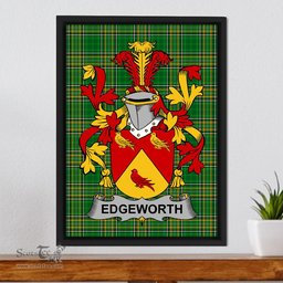 Irish Edgeworth Coat of Arms Family Crest Ireland Framed Canvas Print Irish National Tartan
