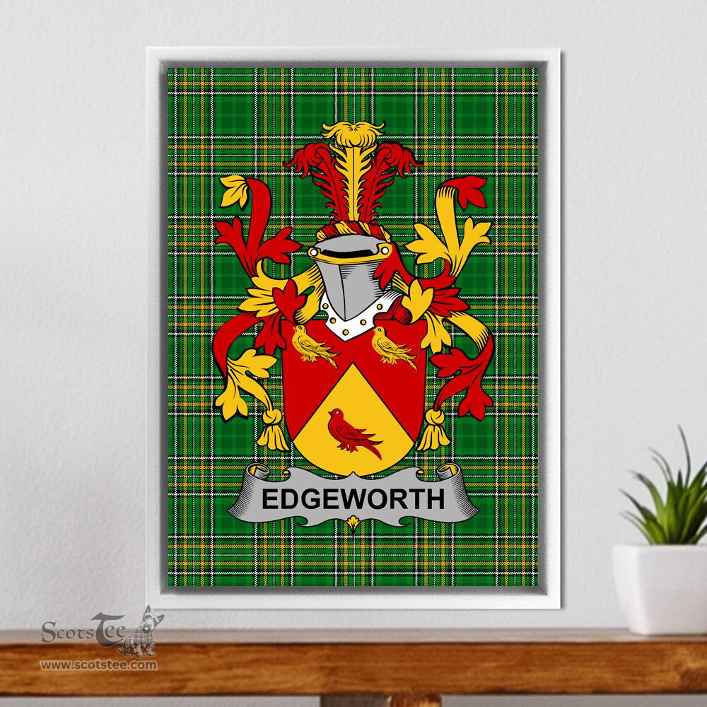 Irish Edgeworth Coat of Arms Family Crest Ireland Framed Canvas Print Irish National Tartan