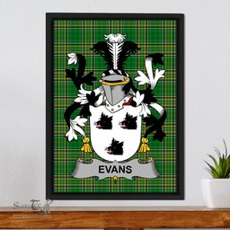 Irish Evans Coat of Arms Family Crest Ireland Framed Canvas Print Irish National Tartan