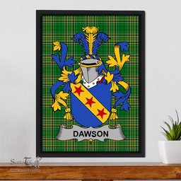 Irish Dawson Coat of Arms Family Crest Ireland Framed Canvas Print Irish National Tartan
