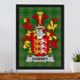 Irish Downey or O'Downey Coat of Arms Family Crest Ireland Framed Canvas Print Irish National Tartan