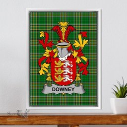 Irish Downey or O'Downey Coat of Arms Family Crest Ireland Framed Canvas Print Irish National Tartan