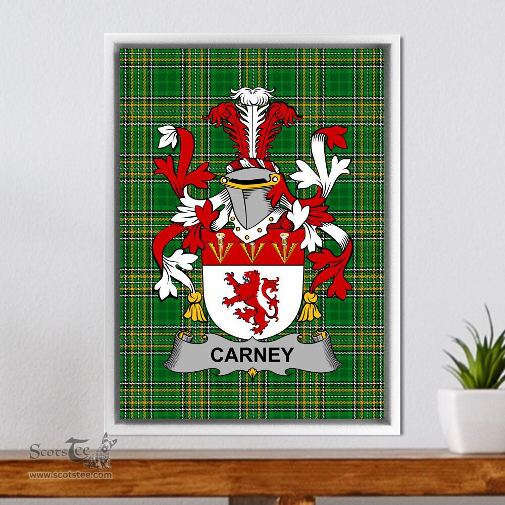 Irish Carney Coat of Arms Family Crest Ireland Framed Canvas Print Irish National Tartan