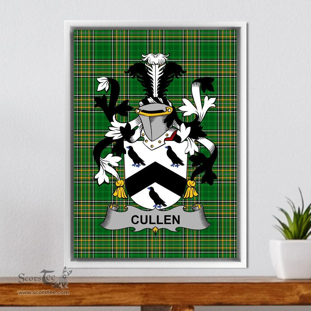 Irish Cullen or McCullen Coat of Arms Family Crest Ireland Framed Canvas Print Irish National Tartan