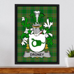 Irish Droney or O'Droney Coat of Arms Family Crest Ireland Framed Canvas Print Irish National Tartan