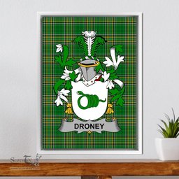Irish Droney or O'Droney Coat of Arms Family Crest Ireland Framed Canvas Print Irish National Tartan