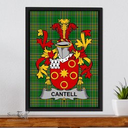 Irish Cantell Coat of Arms Family Crest Ireland Framed Canvas Print Irish National Tartan