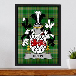 Irish Drew Coat of Arms Family Crest Ireland Framed Canvas Print Irish National Tartan