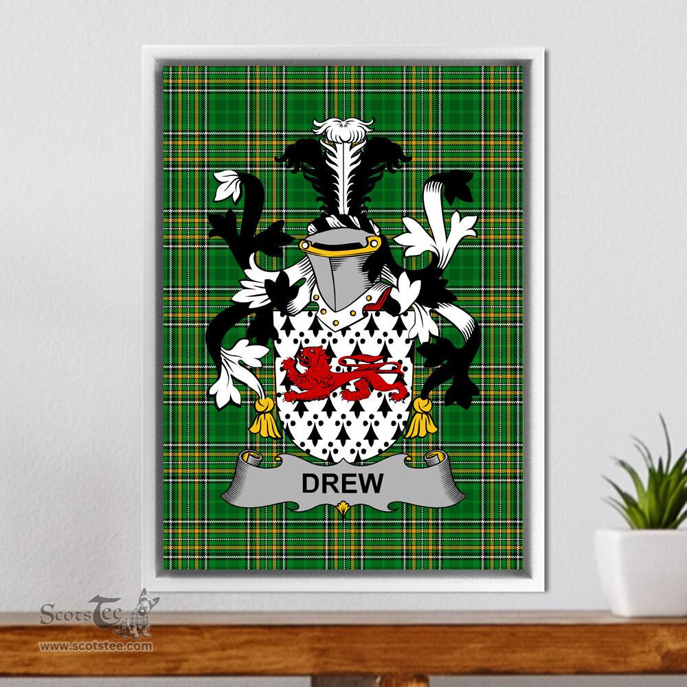 Irish Drew Coat of Arms Family Crest Ireland Framed Canvas Print Irish National Tartan