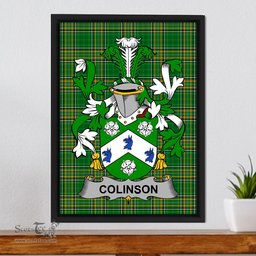 Irish Colinson Coat of Arms Family Crest Ireland Framed Canvas Print Irish National Tartan