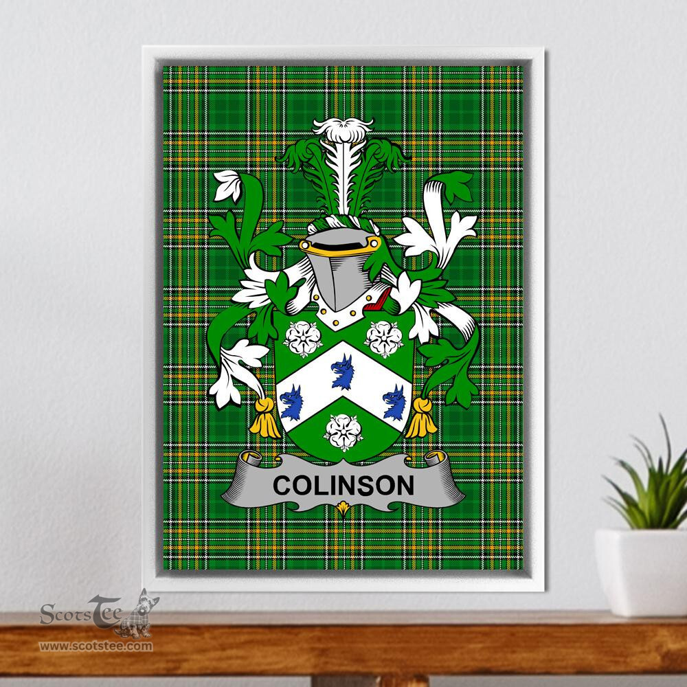 Irish Colinson Coat of Arms Family Crest Ireland Framed Canvas Print Irish National Tartan