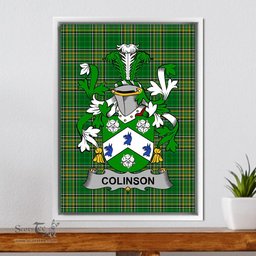 Irish Colinson Coat of Arms Family Crest Ireland Framed Canvas Print Irish National Tartan