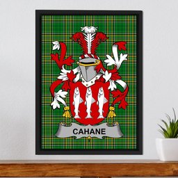 Irish Cahane or O'Cahane Coat of Arms Family Crest Ireland Framed Canvas Print Irish National Tartan