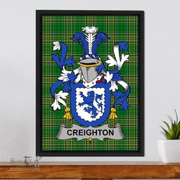Irish Creighton Coat of Arms Family Crest Ireland Framed Canvas Print Irish National Tartan