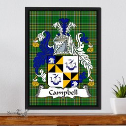 Irish Campbell Coat of Arms Family Crest Ireland Framed Canvas Print Irish National Tartan