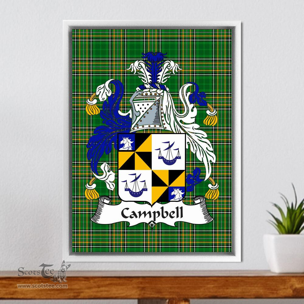 Irish Campbell Coat of Arms Family Crest Ireland Framed Canvas Print Irish National Tartan