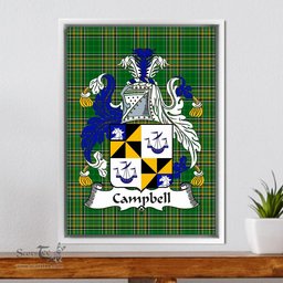 Irish Campbell Coat of Arms Family Crest Ireland Framed Canvas Print Irish National Tartan
