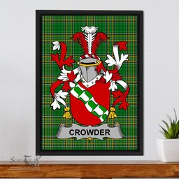 Irish Crowder Coat of Arms Family Crest Ireland Framed Canvas Print Irish National Tartan