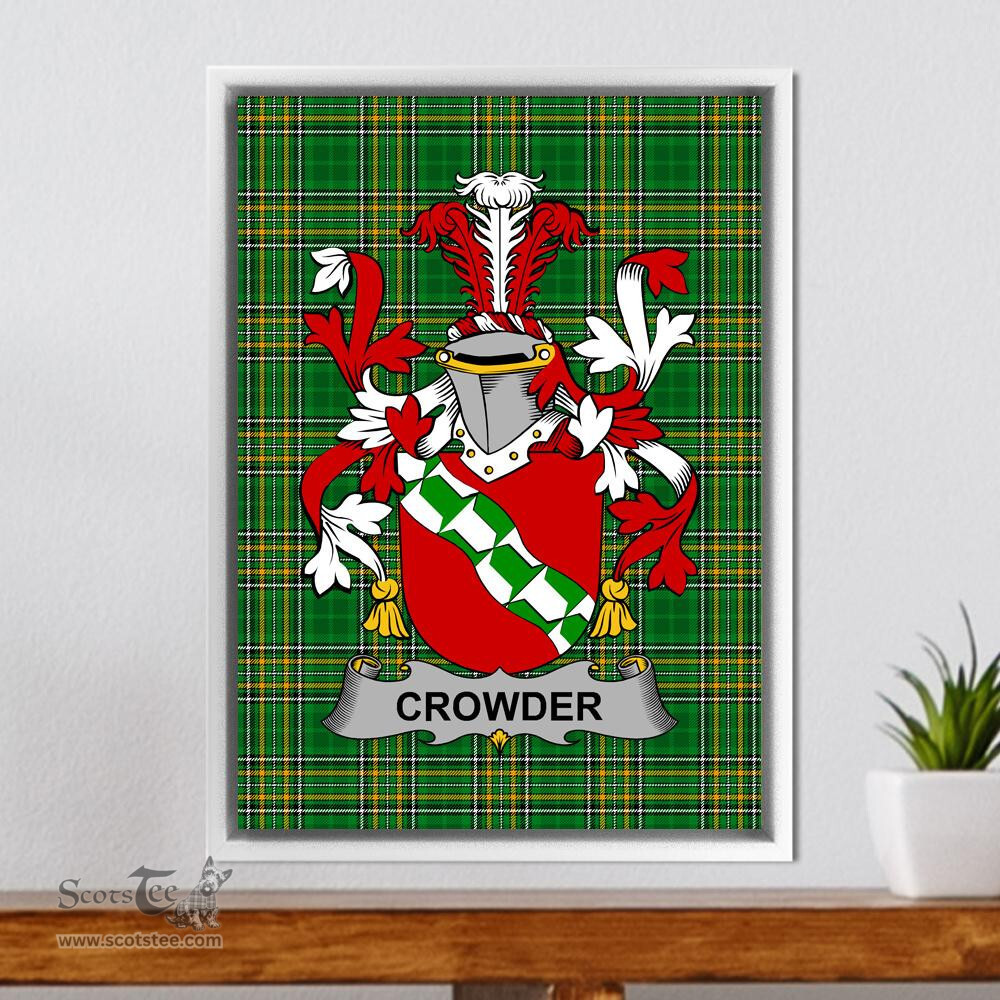 Irish Crowder Coat of Arms Family Crest Ireland Framed Canvas Print Irish National Tartan